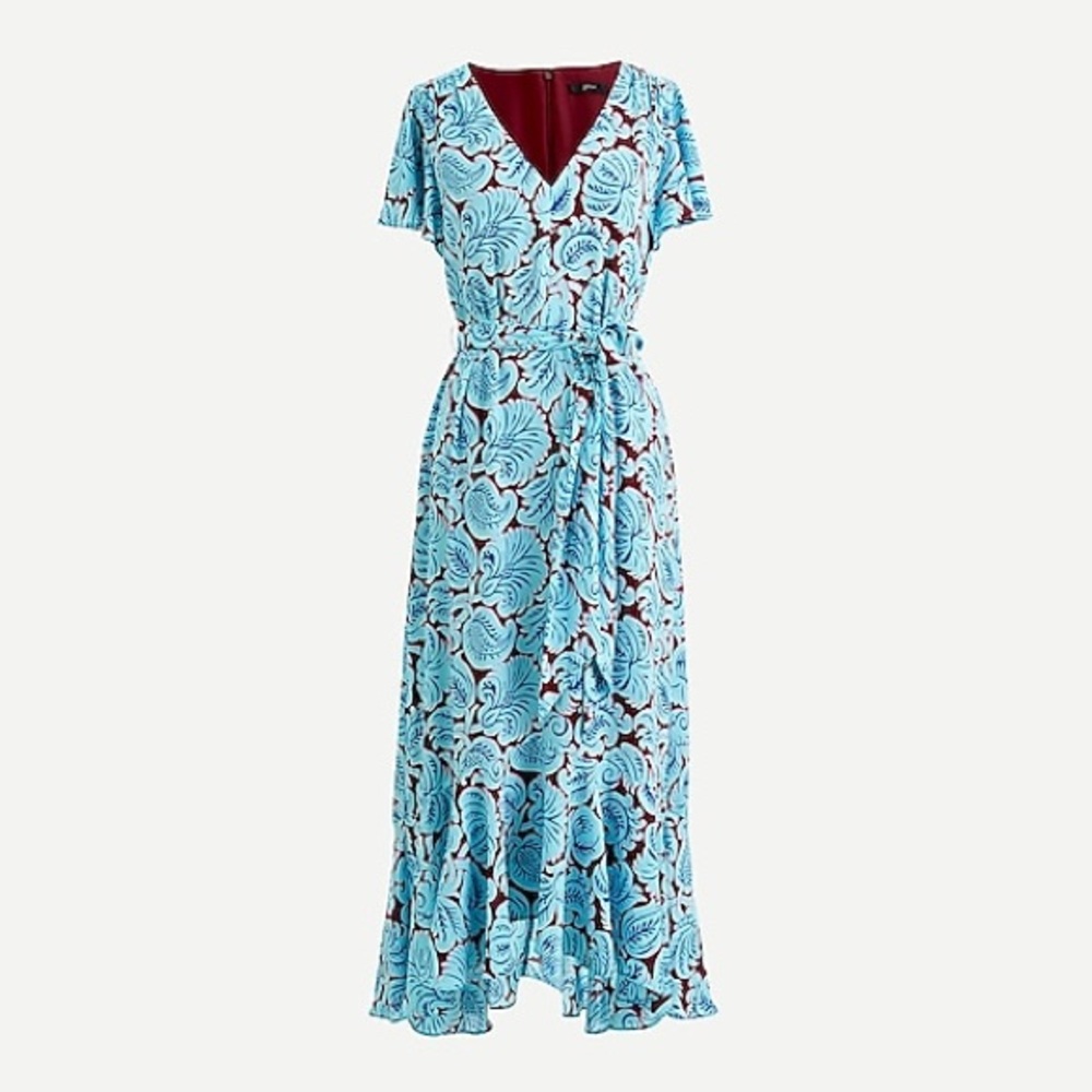 Blue Floral V-Neck Wrap Maxi Dress